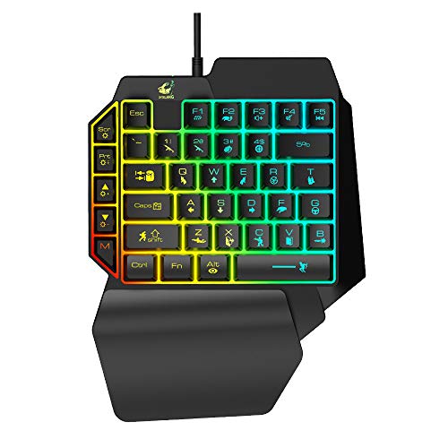 Auveach Tastiera da Gioco a Mano Singola K15 a LED Retroilluminata Arcobaleno 39 Tasti USB Ergonomica con Supporto da Polso per Computer Portatile (Versione PUBG)