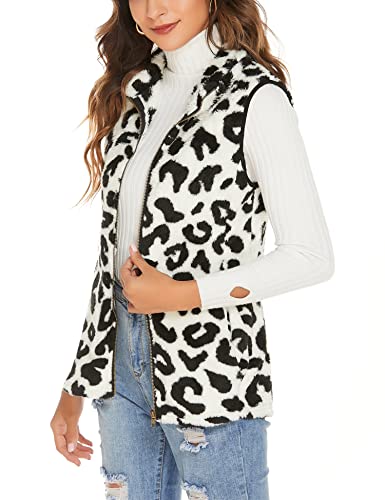 FINWANLO Women\'s Sleeveless Zip Up Fuzzy Fleece Lightweight Fall Warm Zipper Vest With Pockets