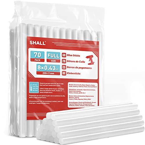 SHALL Hot Glue Sticks Full Size 11mm x 200mm x 70pcs Suitable for All Weather Glue Guns Multipurpose Suitable for Kids Adults Crafts