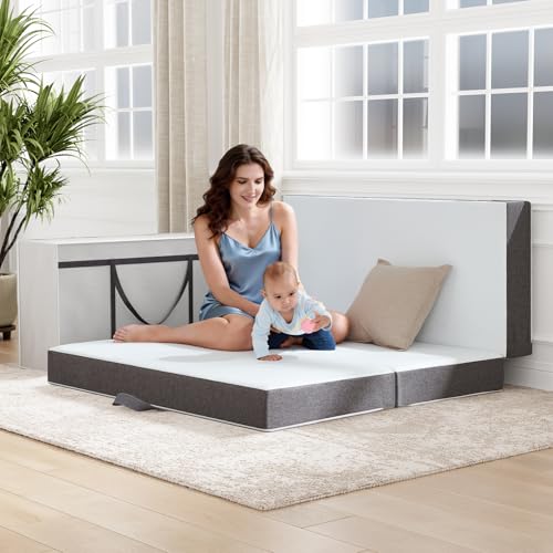 Slufra 6 Inch Folding Mattress Queen Size, Memory Foam Mattress with Removable Cover, Portable Floor Bed for Sleepovers and Camping, High-Density Support, 78"X 58"X6", White