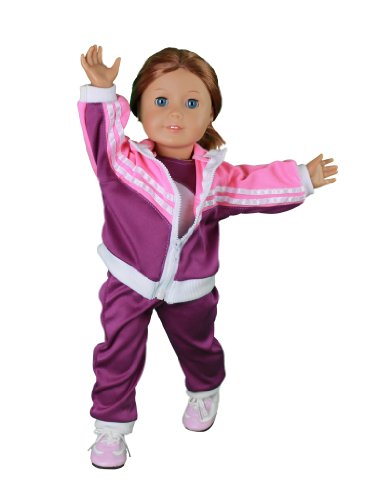 Gymnastics Outfit for American Girl Dolls: 4 Piece Gymnastics Star Doll Clothes - "Dress Along Dolly" (Includes Performance Leotard, Warmup Pants, Pullover, and Sneakers)