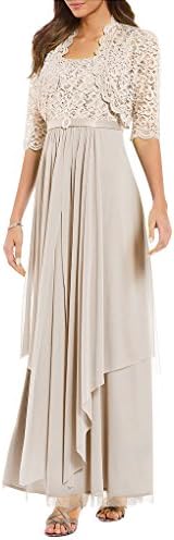 R&M Richards Womens Sequin Lace Long Jacket Dress - Mother Of The Bride Dress (16, Champagne)