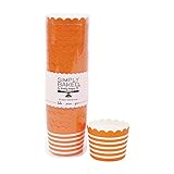 Simply Baked Small Paper Baking Cups Tangerine with White Stripe 25-Pack Disposable and Oven-safe
