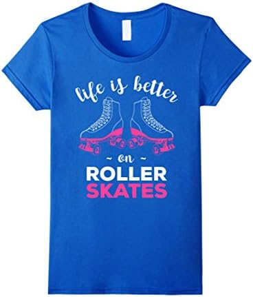 Womens Life is Better on Roller Skates Cute Distressed T-Shirt XL Royal Blue