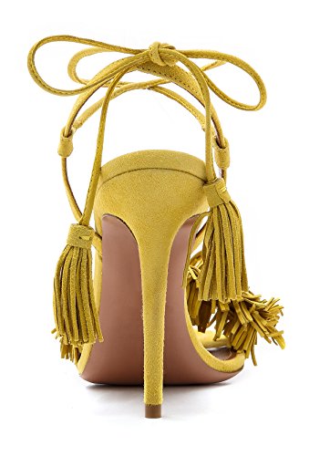 Juoar Womens Shoes Lace Up High Heel Sandals Tassel Fringe