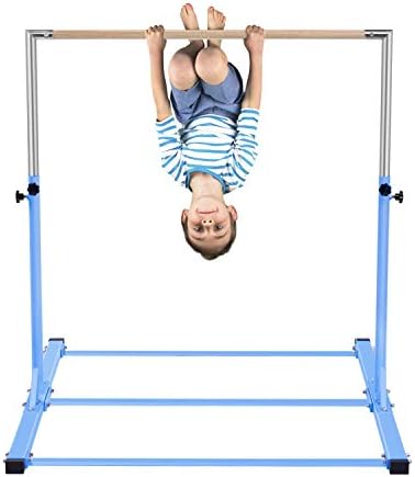 Safly Zone Gymnastics Junior Training Bar for Kids| Expandable Gym Jr Horizontal Kip Bar for Gymnast Beginner Home Training Pink/Blue