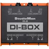 StudioMan DI-2 Dual Channel Passive DI Box, 2-Channel Balanced XLR/TRS, Ground Switch per Channel, 50K&Omega; Input Impedance, Orange/Black for Live/Studio