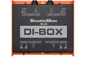 StudioMan DI-2 Dual Channel Passive DI Box, 2-Channel Balanced XLR/TRS, Ground Switch per Channel, 50KΩ Input Impedance, Orange/Black for Live/Studio