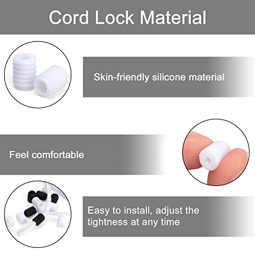MOTOBA Elastic Cord Locks Silicone Toggles for Drawstrings Elastic Cord Adjuster with Stringing Tool for Adults Kids (Cylinder, 100pcs White)