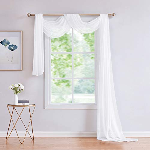 Warm Home Designs XXL 54" (Width) x 288" (Length) Sheer Bright White Window Scarf (Rare 24 Feet Long Size). All Valance Scarves are Great for Any Window, Bed, Wall or Other DIY Project. K White 288"