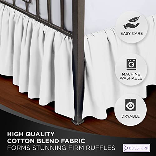 Ruffled Bed Skirt with Split Corners King, White, 21 Inch Drop Cotton