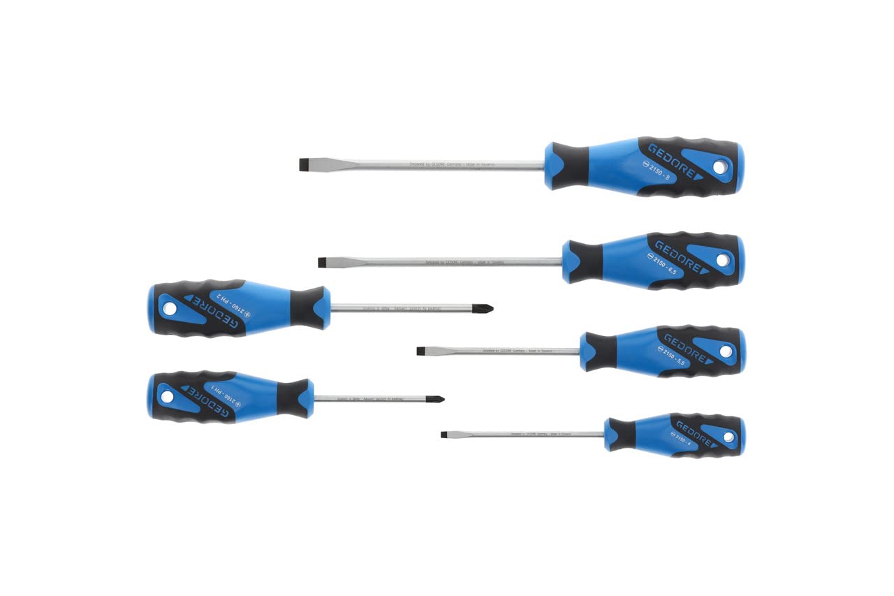 GEDORE screwdriver set, 6 pieces, for slotted and Phillips screws, ergonomic handle