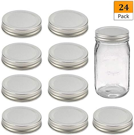 24 Pack Regular Mouth Mason Jar Lids Silicone Seals Leak Proof and Secure Mason Jar Storage Caps (Silver)