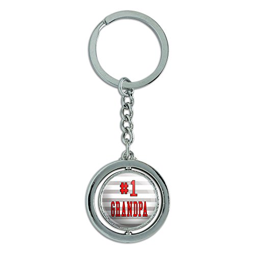 #1 Grandpa Number One Grandfather Spinning Round Metal Key Chain Keychain Ring