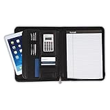 Samsill E-Keeper Portfolio with Zippered Closure, Dual iPad/Tablet Pockets, 8.5 inch x 11 inch Writing Pad, Charcoal/Black