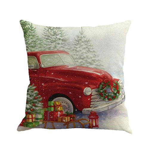 Challyhope Thanksgiving Day Festival Fall Harvest Decorative Pillow Case Sofa Waist Throw Cushion Cover Print Pillowslip (18"x18", Xmas Tree & Car E)