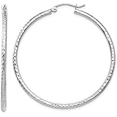 Medium Diamond Cut Hoop Earrings in 14K White Gold 1 3/4 Inch (2.00 mm)