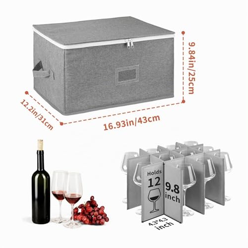 BOHEMIABY Wine Glass Holder Moving Boxes, Stackable Wine Glass Holder with Partition, Stackable Glass Holder for 12 Wine Glasses, Champagne Flutes, Hard Shell with Window for Labels