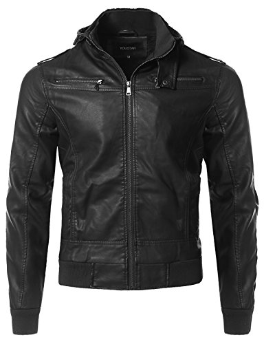 Youstar Premium Quality Detachable Hoodie Polyurethane Jacket Black Size XL