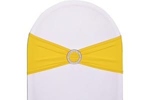 SweetEasy 10pcs Yellow Stretch Chair Sashes,Spandex Chair Ties with Buckle for Wedding Parties Banquet Bridal Shower Engagement Events Birthday Graduation Decoration