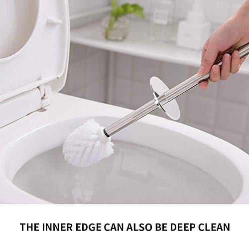 HOMTOYOU Toilet Brush and Holder Stainless Steel, Length Handle Toilet Bowl Brush Scrubber Set with Durable Bristles and Sturdy Stand for Toilet and Bathroom (White and Black 2 Pack) - Thumbnail 3