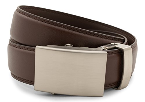 Anson Belt & Buckle - Men's Classic Silver Buckle with Chocolate Leather Strap