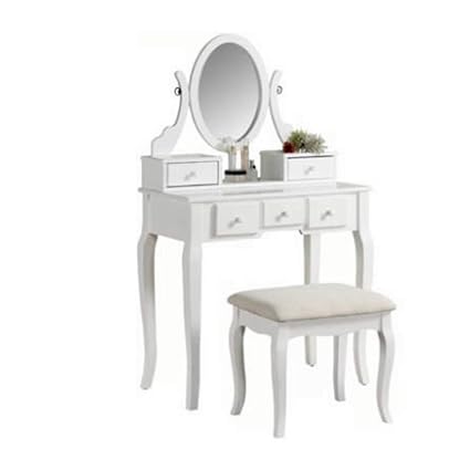 Amazon Com Ghy Glam Vanity Set White Wood Table Cushioned Stool