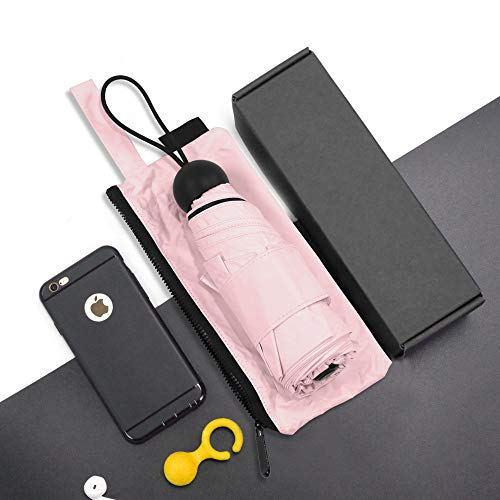 Lejorain Small Pocket Compact Travel Parasol Umbrella for Women - Small&Portable Collapsible Umbrella with 95% UV Protection(pink)