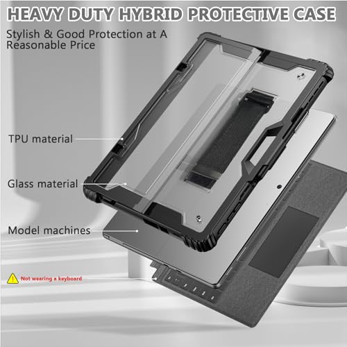 Gerutek Shockproof Case for Microsoft Surface Pro 13"/Pro 11/Pro 10/Pro 9 (2026/2024/2022), Heavy Duty Case Compatible with Stand, Type Cover Keyboard, Bragonne and Shoulder Strap, Pen Holder, Clear