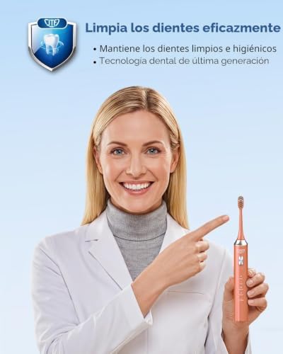 Escova de dentes TF Sonic Electric com limpeza e secagem UV, estação de carregamento sem fios, 5 modos de limpeza, 6 cabeças de substituição, copo incluído e IPX7 resistente à água (laranja)