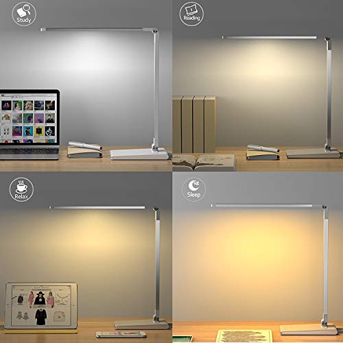 LED Desk Lamp, Flexible Gooseneck Table Lamp, 5 Color Temperatures with 7 Brightness Levels, Touch Control, Memory Function, 8.5W, Gold