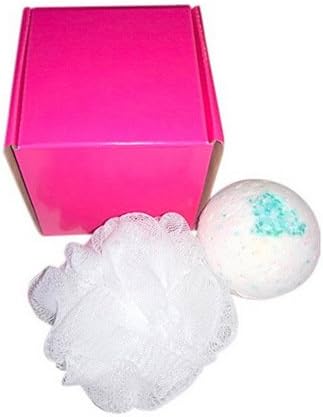 Lush Sakura Cherry Blossom Bath Bomb Large 6.3 oz with Mini White Spa Loofah in Pink Box - Bundle