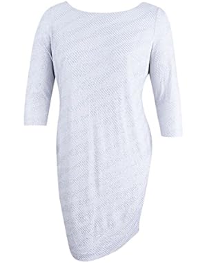 Women's 3/4 Sleeve Round Neck Shimmery Jersey Shift Dress