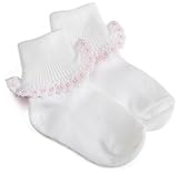 Jefferies Socks Cluny And Satin Lace Sock White/Pink, 3-12 Months