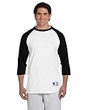 Champion 3/4 Tagless Raglan Baseball Jersey, Large, White/ Black