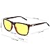 HD Night Vision Polarized Sunglasses Square Yellow Lens Aluminum Magnesium Temple Spring Hinges Driving Sun Glasses Men Women Classic Retro Glasses (Yellow Lens/Leopard Frame)
