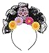 Day of The Dead Headbands - 3-Pack Skull Spider Web Head Band, Black Lace Crown Assorted Designs