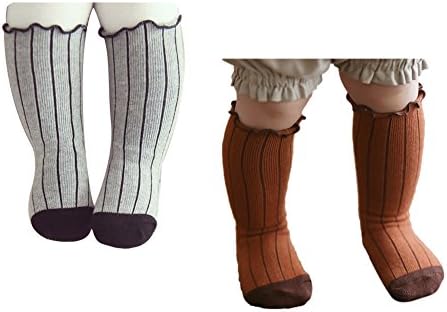  Newborn Toddler Baby Girls Adorable Knee High Socks Stockings 2 Pairs(Brown,Gray) S (0-2Y)