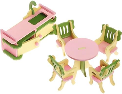 6Pcs/Set 1:16 Dollhouse Wooden Miniature Creative Furniture Kitchen Accessory Desk Chair Cabinet Vanity Kid/Child Toy Cottage