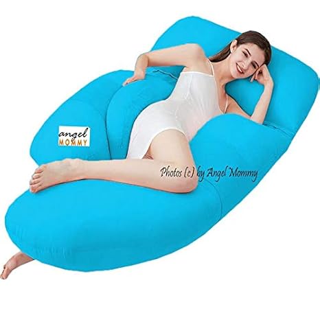 Angel Mommy Premium Full Body Pregnancy Pillow G-Shaped Maternity Pillow with Cotton Zippered Cover (Sea Blue)