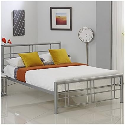 MianGE Luxury Feroza Silver Metal Bed Frame 5'0 (King) 201cm X 160cm X 97cm