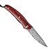 KUBEY Damascus Steel Folding Knife,Rosewood Handle,Drop Point,2-3/4-Inch Blade