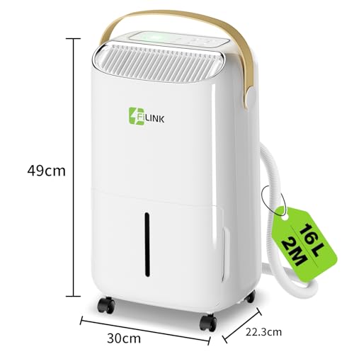 16L/Day Air Dehumidifier, Electric Dehumidifier, 24H Timer, Child Lock, Anti-Overflow Protection, 110m³ (45 m²), for Home, Apartment, Bathroom, Cellar