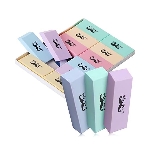 Mr. Pen Erasers, Pencil Eraser, 12 Pack, Pastel Colors, Eraser