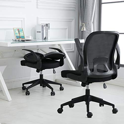Ipkig Ergonomic Office Chair Home Office Desk Chairs With Wheels And Flip Up Arms Foldable Backrest Mesh Computer Chair With Lumbar Support Black Pricepulse
