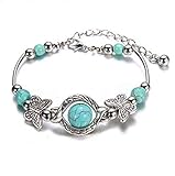 WEILYDF Turquoise Bracelet Classic Luxury Women Summer Unique Design Beaded Imitation Gemstone Butterfly Bracelet Jewelry