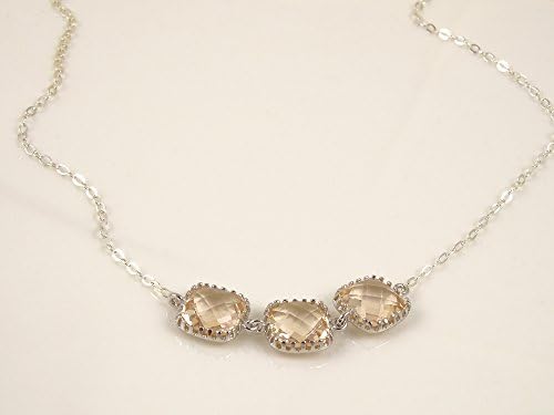 Blush Champagne Necklace Silver Necklace, Bridesmaid Gift Necklace for Women, Blush Wedding