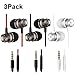 KEKU 3 Packs Earbud Headphones Remote & Microphone, in Ear Earphone Stereo Sound Noise Isolating Tangle Free iOS Android Smartphones, Laptops, Gaming, Fits All 3.5mm Interface Device Black/Red/White