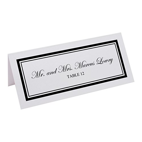 Documents and Designs Double Line Border Easy Print Place Cards, Pearl White, Black, Set of 75 (13 Sheets)