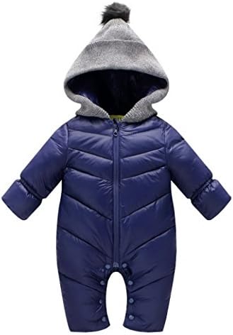 Qchen Baby Boys Girls' Snowsuit Winter Hooded Warm Romper Jumpsuit (L(5-10 Months), Blue)
